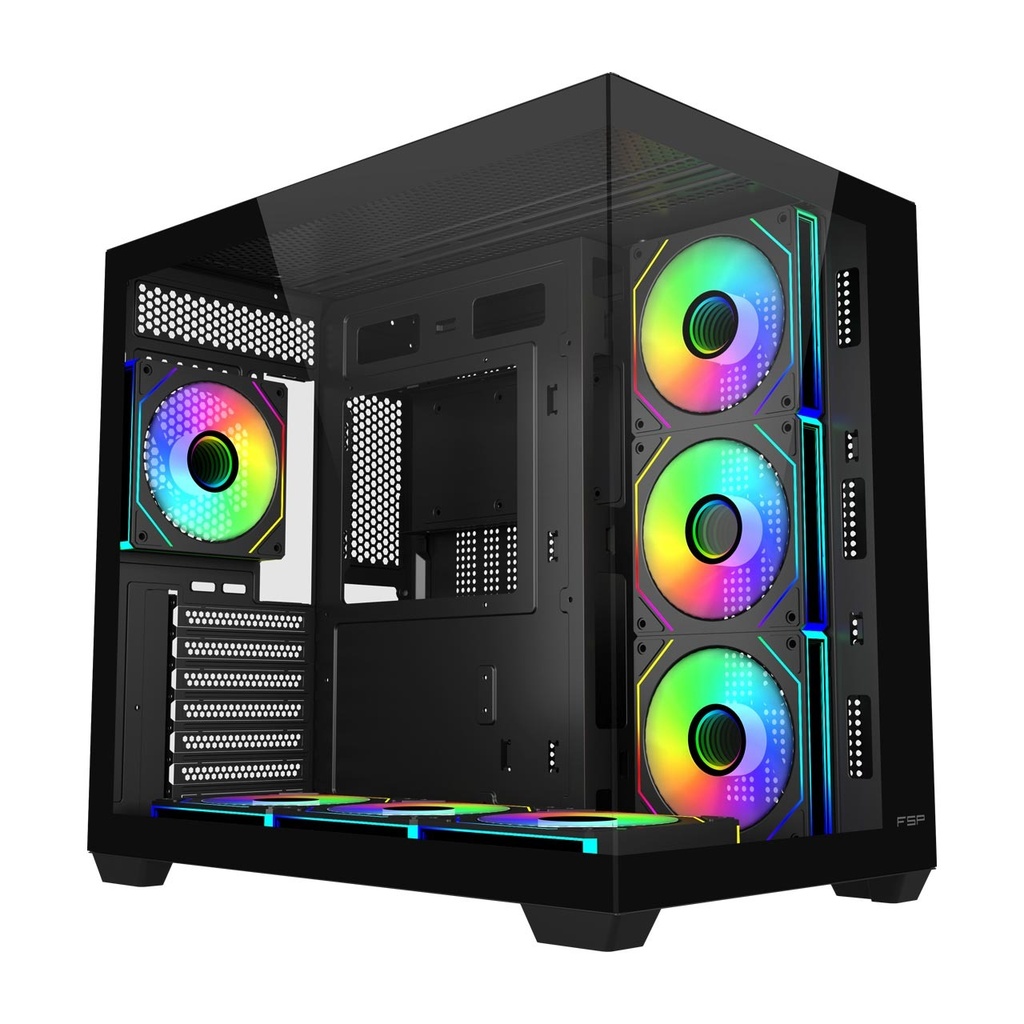 FSP M341 ATX Mid Tower Dual Chamber Front & Left Side Tempered Glass Case With 7 ARGB Fans - Black