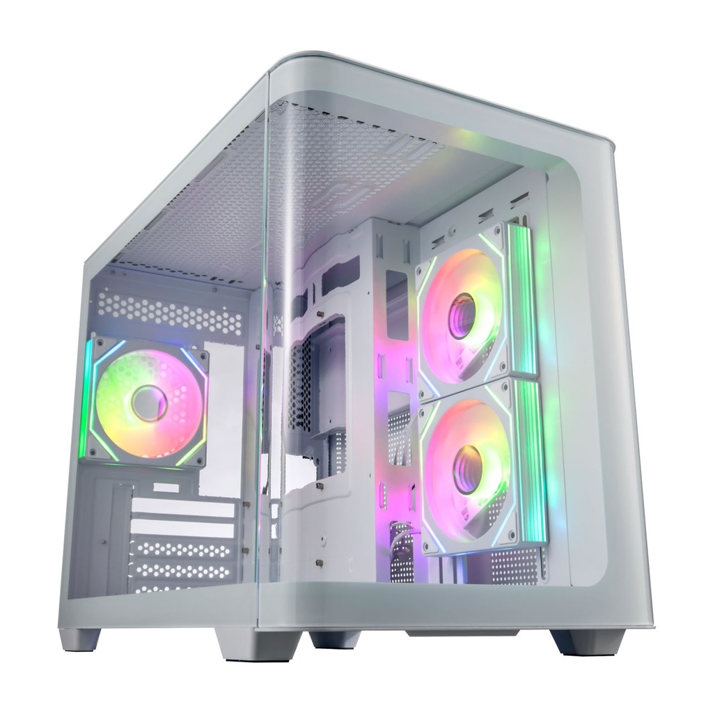 FSP S380 ATX Mid Tower 3D Curved Front & Left Side Tempered Glass Case With 3 ARGB Fans - White
