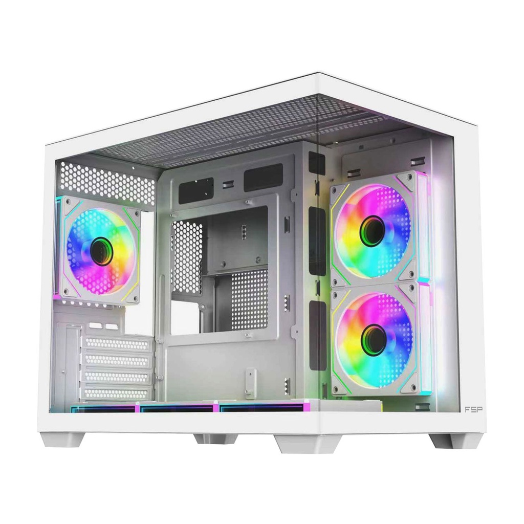 FSP S342 ATX Mid Tower Dual-Chamber Front & Left Side Tempered Glass Case With 6 ARGB Fans - White