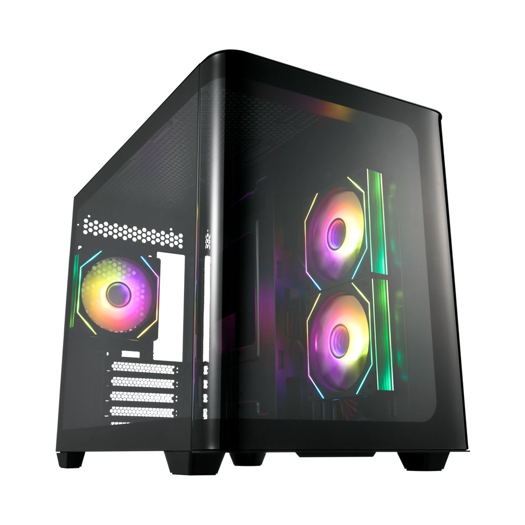 FSP S380 ATX Mid Tower 3D Curved Front & Left Side Tempered Glass Case With 3 ARGB Fans - Black