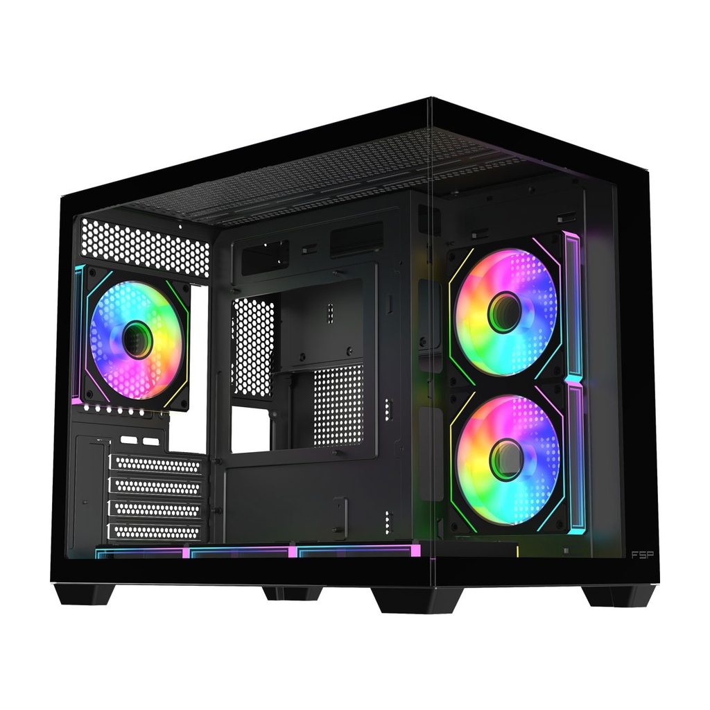 FSP S342 ATX Mid Tower Dual-Chamber Front & Left Side Tempered Glass Case With 6 ARGB Fans - Black