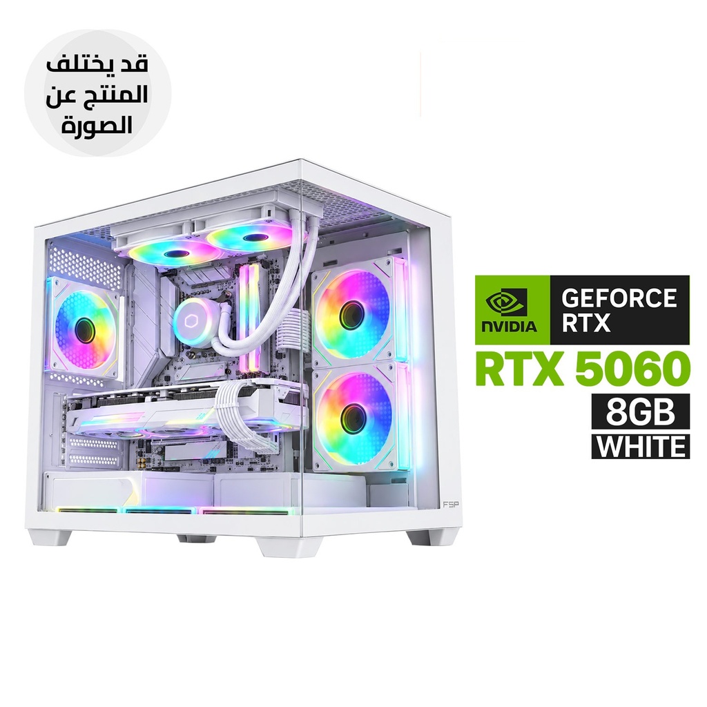 Gaming PC - Intel Core i5-14400F, ColorFul BATTLE-AX Intel H610M-GHA WIFI D5 White Motherboard,16GB D5 RAM, 1TB SSD NVMe, RTX 5060 8GB VGA White, 750 WATT PSU, L240 Liquid Cooler White, FSP S342 ATX Mid Tower Case 6x ARGB Fans, Win 11 Pro (License)