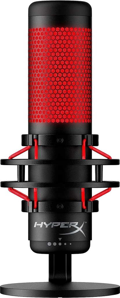 HyperX QuadCast - USB Condenser Gaming Microphone, for PC, PS4, PS5 and Mac, Anti-Vibration Shock Mount, Four Polar Patterns, Pop Filter, Gain Control, Podcasts, Twitch, YouTube, Discord, Red LED