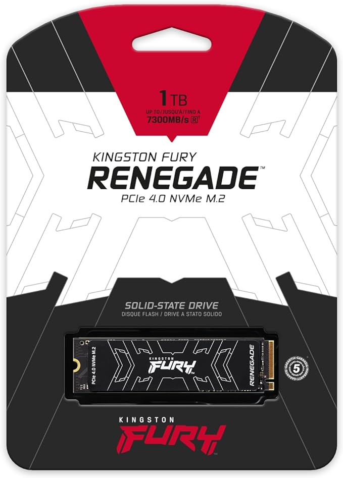 [KFR0N] Kingston FURY Renegade 1TB PCIe Gen 4.0 NVMe M.2 Internal Gaming SSD | Up to 7300 MB/s | Graphene Heat Spreader | 3D TLC NAND | Works with PS5 | SFYRS/1000G, Solid State Drive