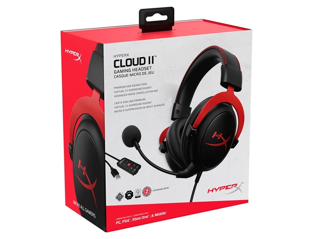 [HCI7N] HyperX Cloud II, 7.1 Surround Sound Wired Gaming Headset for PC, PS5, PS4, Xbox One, Switch - Red
