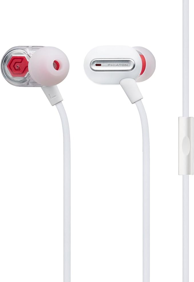 [PM31X] Phiaton MS 300 BA White Balanced Armature Headphones with Mic – Sound-Isolating Earphones with Rich Audio Quality, Dual-Driver, Headphone Mic, and Inline Remote