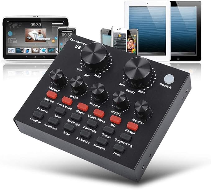 V8-Live Sound Card, USB External V8 Karaoke Recording Mobile Audio Mixer, Audio Live Broadcast KTV Sound Card for Live Broadcast, K Songs, Recording, Voice Chatting