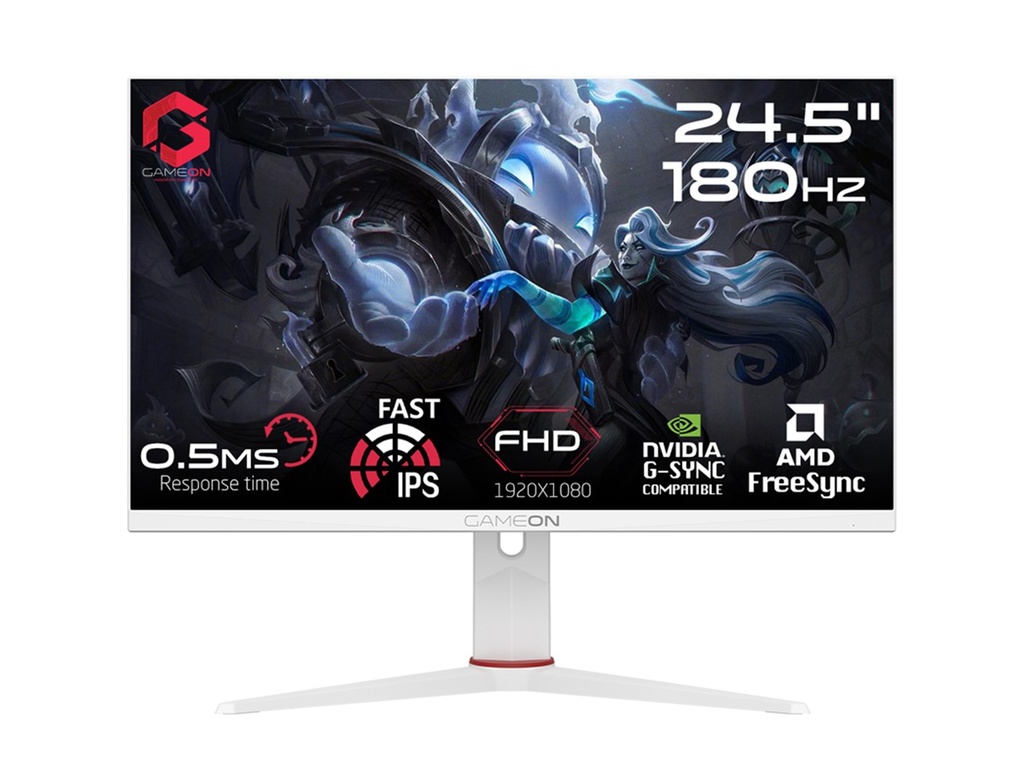 [GGA5U] GAMEON GOA24FHD180IPS Artic Pro Series 24" FHD, 180Hz, MPRT 0.5ms, Fast IPS Gaming Monitor (Support PS5) - White (مستعمل)