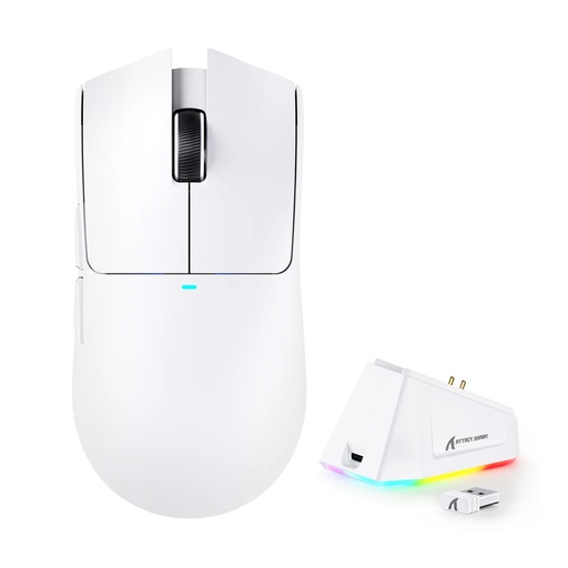 Attack Shark X11 Tri-Mode-Wired/2.4G/B, 22000 DPI, 5 Programmable Buttons With RGB Charging Dock - White