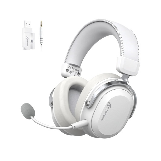 Attack Shark L30 Pro Wired+2.4G & BT Tri-Mode Gaming Headset, Omnidirectional Microphone Wireless Range Upto 10 Meter - White & Silver