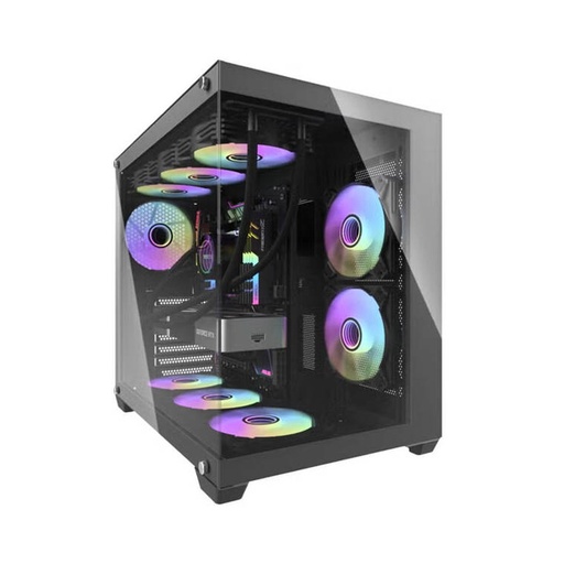 DarkFlash Aigo C285P V2 Mid Tower Two Panel Front & Left Side Tempered Glass Case with 7 ARGB Fans - Black