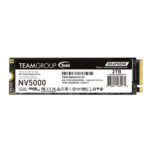 Team Group NV5000 M.2 2280 1TB PCIe 4.0 x4 with NVMe 2TB SSD Read/Write Speed up to 5000 / 3000MB/s