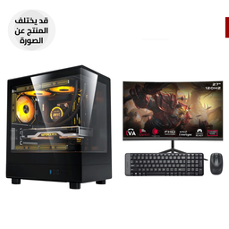 Gaming PC - Intel Core i5-14400 Processor, H610 D4 Motherboard, 16GB RAM, 1TB SSD NVMe, Normal Air Cooler, 750 WATT PSU, Darkflash M-ATX Case 3x Fans, Windows 11 Pro (License) + Gameon 27" FHD, VA 120Hz, Curved Gaming Monitor + Logitech MK220 Combo Set