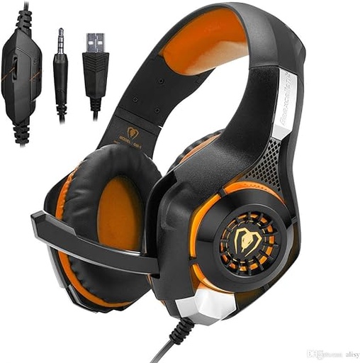 Beexcellent Gaming Headset GM-1 Over-Ear Wired 3.5mm Pro Surround Sound Gaming Headphone with LED Effect and Microphone for PC, Laptop, Tablet, PS4, Xbox, Cell Phone (Orange)
