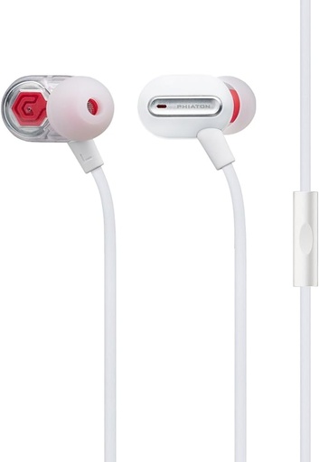Phiaton MS 300 BA White Balanced Armature Headphones with Mic – Sound-Isolating Earphones with Rich Audio Quality, Dual-Driver, Headphone Mic, and Inline Remote