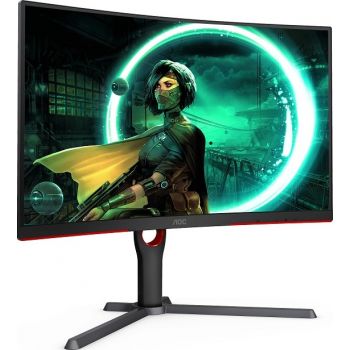 AOC C27G3 27” Curved Farmless VA Gaming Monitor G3, FHD 1080P, 1ms Response Time, 165hz, Adaptive Sync, HDR Mode, 2xHDMI + DisplayPort, Height Adjustable, Black/Red | MONAOC82703