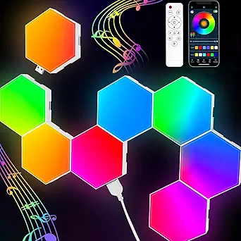 Hexagon Lights Wall RGB Panel - Smart APP RGB Hexagonal Modular Gaming Light Music with Sync Honeycomb Shape Panels Hexagon Lights for Bedroom Children Room  