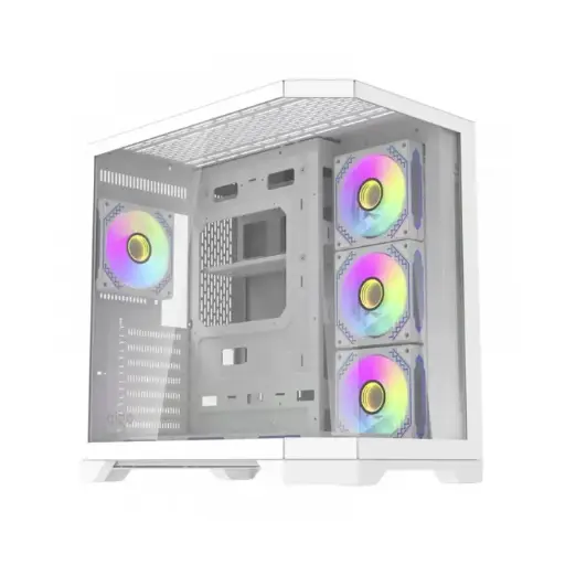 DarkFlash Aigo FT418 Pro Mid Tower Two Panel Front & Left Side Tempered Glass Case with 7 RGB Fans - White 