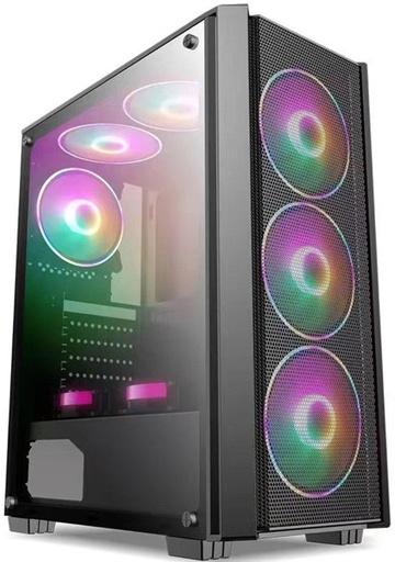 [SSAAN] SHARX STRIKER ARGB - ATX PC Case With Front Mesh Panel, 4 x 120mm Pre-Installed Fans Model S-200, Black 