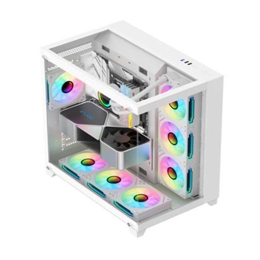 [PCS2N] PC Case Sharx Profin GX700 Mid Tower Two Side Panel Front & Left Side Tempered Glass with 7 ARGB Fans- White 