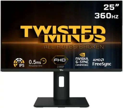 Twisted Minds TM25BFI 25'' FHD IPS Panel Gaming Monitor, 360Hz Refresh Rate, 0.5ms Response Time, 16 9 Aspect Ratio, LED Backlighting, 100% sRGB, Frameless, HDMI 2.0, Black | TM25BFI 