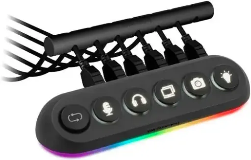 Streamplify HUB DECK 5 RGB USB Hub 5 Port USB Hub with Power Charging, 11 Pre-set Lighting Effects, Controlled via Button, 1.8 Meter Cable Length, 4 x USB 3.0 1 x USB 2.0A, Black | 4251442506452 