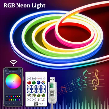 5V USB RGBIC Neon LED Strip,1/2 M IP65 RGBIC Neon lamp tape with Bluetooth App and Remote For DIY Neon Deocoration Lighting
