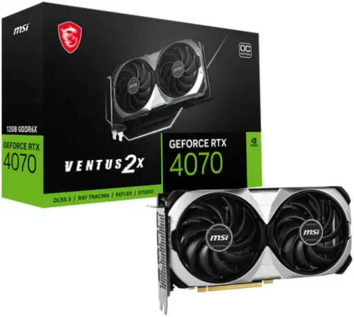 MSI GeForce RTX 4070 VENTUS 2X OC Graphics Card, 12GB GDDR6X 192-bit Memory, 2505 MHz Boost Clock, 5888 CUDA Cores, 21 Gbps Memory Speed, PCI Express Gen 4, DisplayPort x 3HDMI x 1 