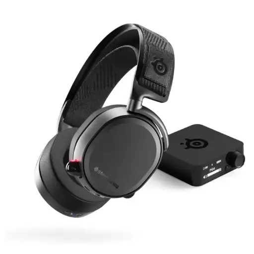 SteelSeries Arctis Pro Lossless Wireless/Bluetooth High Fidelity DTS Gaming Headset With Transmitter Base Station & Swappable Dual-Battery, ClearCast Noise-Cancellation Retractable Mic, For PC,PS5/4 - Black 