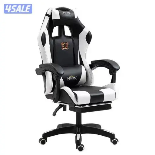MINTE Leather Gaming Chair with Headrest - Black/ White  