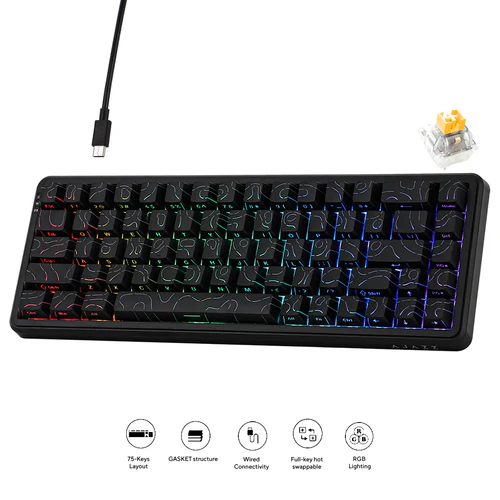Ajazz AK680 Max RGB Wired 68-Keys Gasket-Mounted Hot Swappable Mechanical Keyboard (Contour Black) (Magnetic Grain Hifi Switch) 