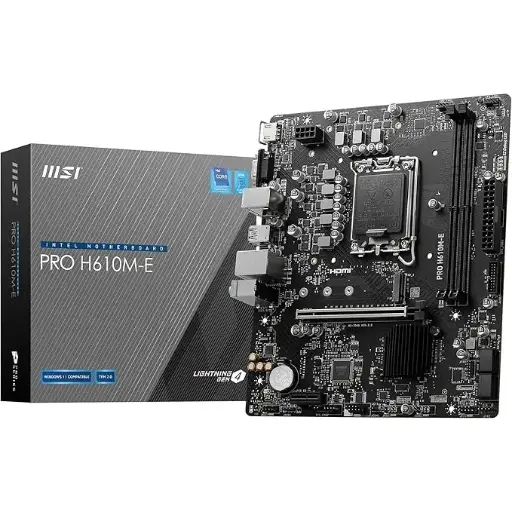 MSI PRO H610M-E Motherboard, Micro-ATX - Supports 14th/13th/12th Gen Intel Core Processors, LGA 1700 - DDR5 Memory Boost 5600MHz/MAX, PCIe 4.0 x16 Slot, M.2 Gen3 Slot 