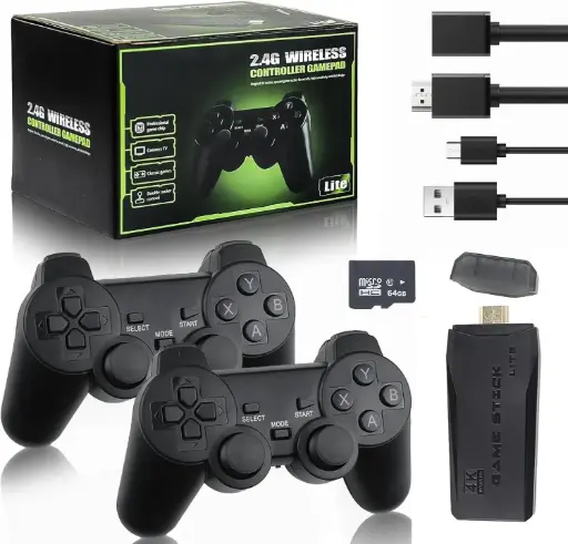 Cawevon Wireless Retro Gaming Console, 9 Classic Emulators, Plug and Play Video Game Stick Built-in 10000+ Classic Games, 4K HD HDMI Output for TV with Dual 2.4G Wireless Controllers (64G) 