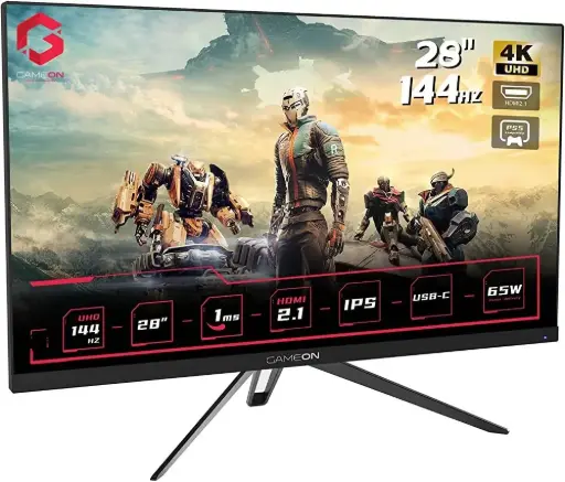 GAMEON GO28UHD144IPS 28" 4K UHD, 144Hz, 1ms, HDMI 2.1 Gaming Monitor (Support PS5) with GAMEON Pole-Mounted Gas Spring Single Monitor Arm 