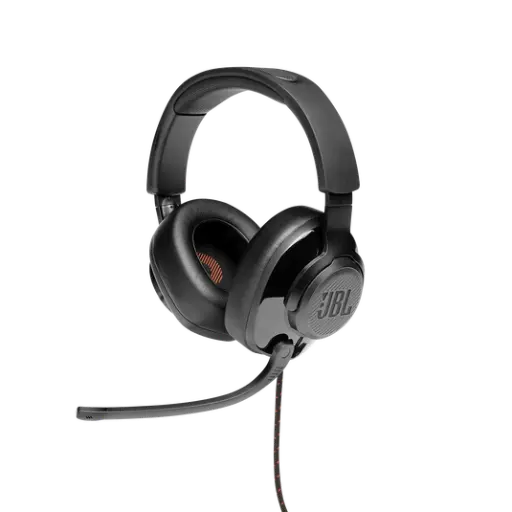JBL Quantum 200 Wired Over-Ear Gaming Headphones, Voice-Focus Flip-Up Mic, QuantumSOUND Realistic Soundstage, Lightweight Headband, Memory-Foam Ear Cushion, PC and Gaming Consoles Compatible - Black. 