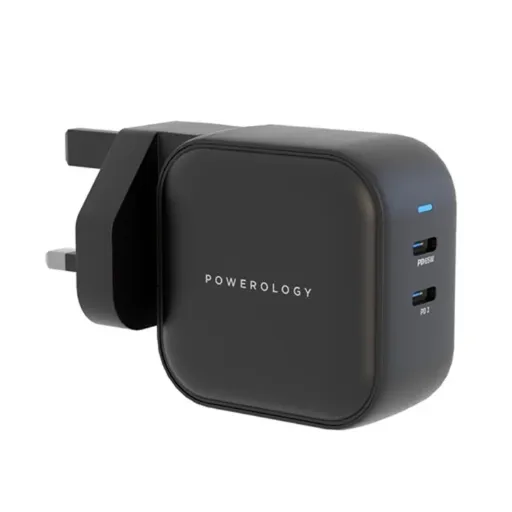 Powerology 65W Dual PD GaN Charger Dual Type-C Power Delivery, Black, PWCUQC007-BK