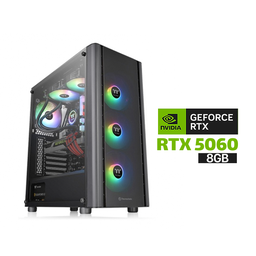 Gaming PC i5-14400F Processor, H610 D5 Motherboard, 16GB RAM DDR5, 1TB SSD NVME, RTX 5060 8GB VGA, 650 WATT PSU, Thermaltake V250 TG ATX Mid Tower Case, 3x Pre-Installed RGB Fans, USB Wi-Fi Adapter, Windows 11 Pro (License)