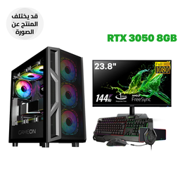 Gaming PC – Intel Core i5-12400F, H610 DDR4 Motherboard, 16GB RAM, 1TB NVMe SSD, RTX 3050 8GB GPU, 650W PSU, GameOn Trident IV-M PowerForge Case 4x ARGB Fans, WiFi Adapter, Windows 11 Pro + SharX Jaws 4-in-1 Bundle + Acer 23.8" 144Hz Monitor
