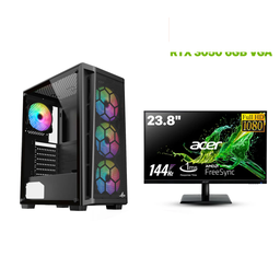Gaming PC – Intel i5-12400F Processor, H610 D4 Motherboard, 16GB DDR4 RAM, 1TB NVMe SSD, RTX 3050 6GB GPU, 650W PSU, Sharx Razorfin ATX Case 4x RGB Fans, USB WiFi, Windows 11 Pro, Acer 24" 144Hz Monitor