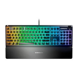 SteelSeries Apex 3 Wired-USB RGB Membrane Gaming Keyboard, 10-Zone RGB Illumination, IP32 Water Resistant, Premium Magnetic Wrist Rest, Whisper Quiet Switches - Black | US 64795