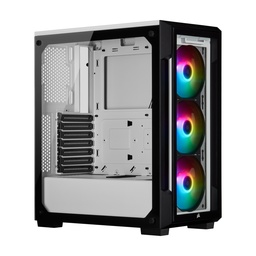 Corsair iCUE 220T RGB Mid-Tower Steel Plastic Side Tempered Glass Panel Case With 3 RGB Fans - White